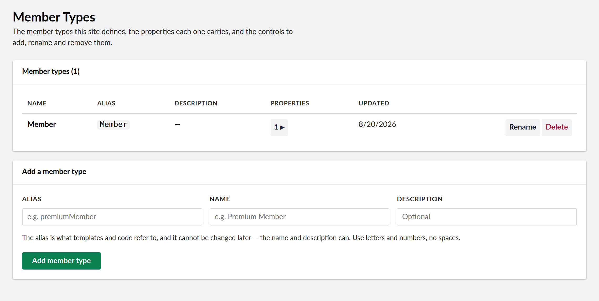 MemberTypes dashboard