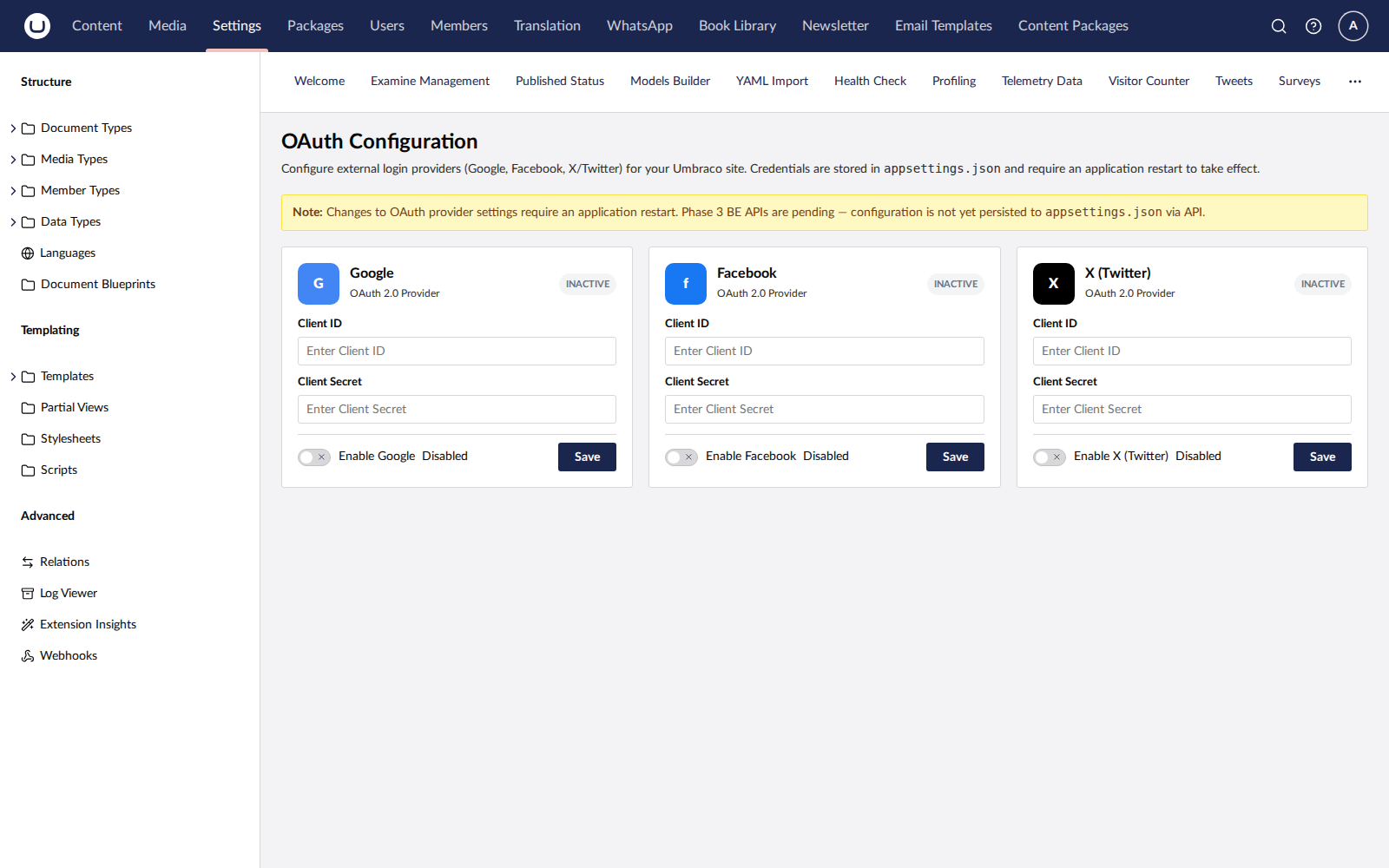 OAuth dashboard