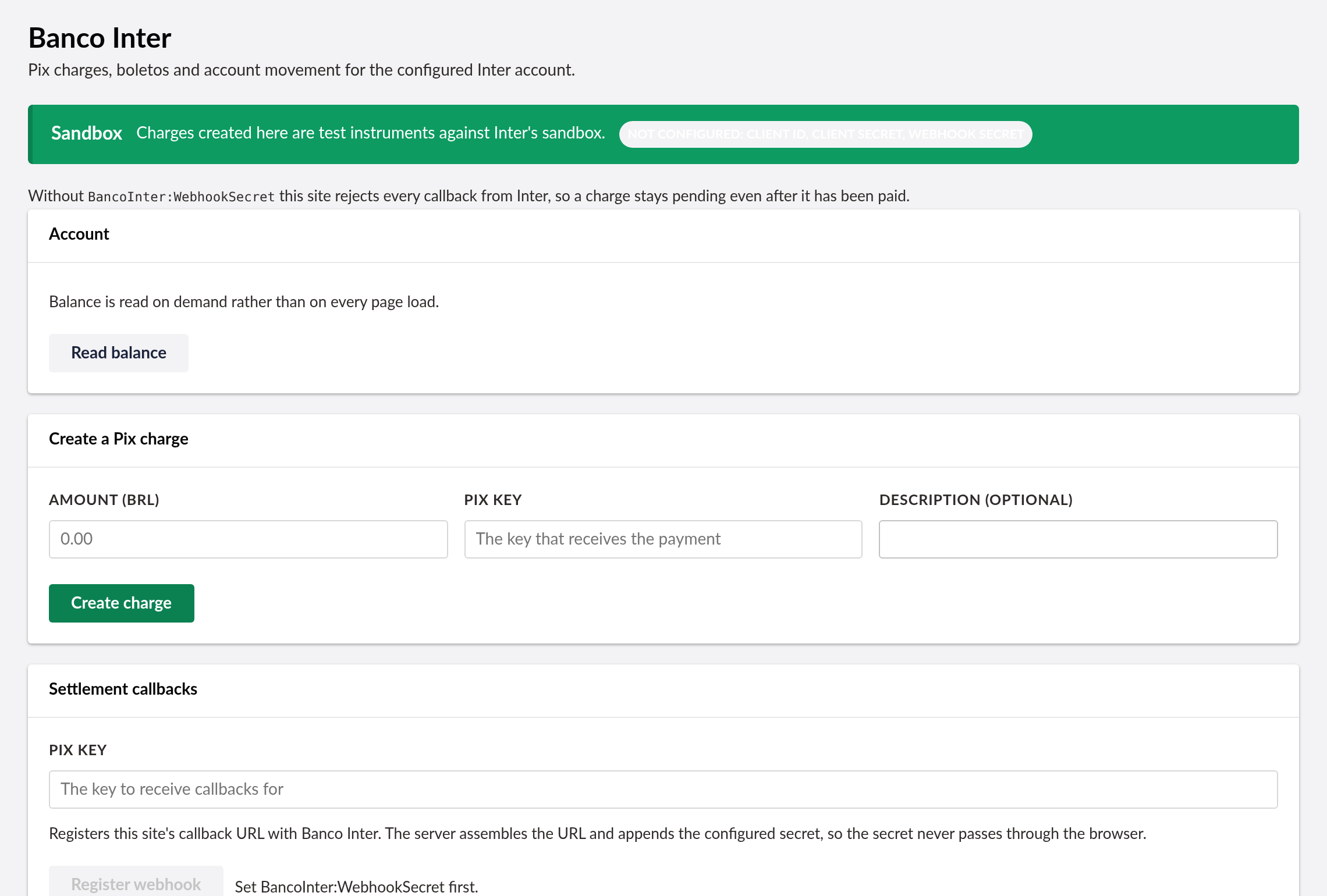 Payments.BancoInter dashboard