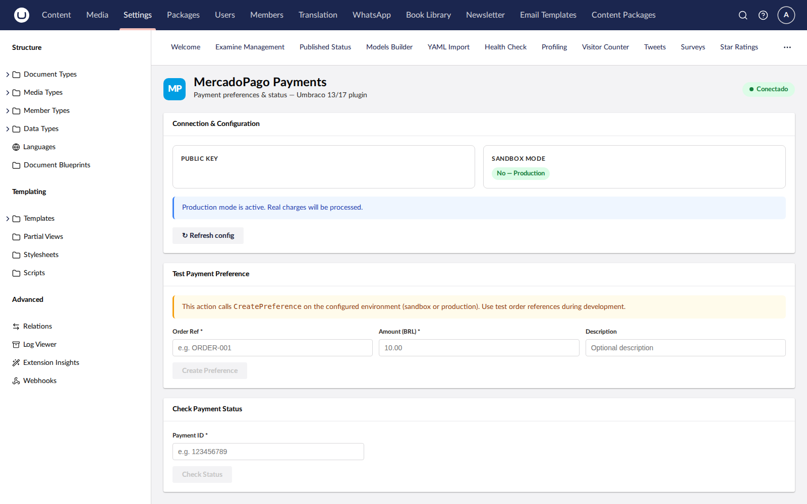 Payments.MercadoPago dashboard