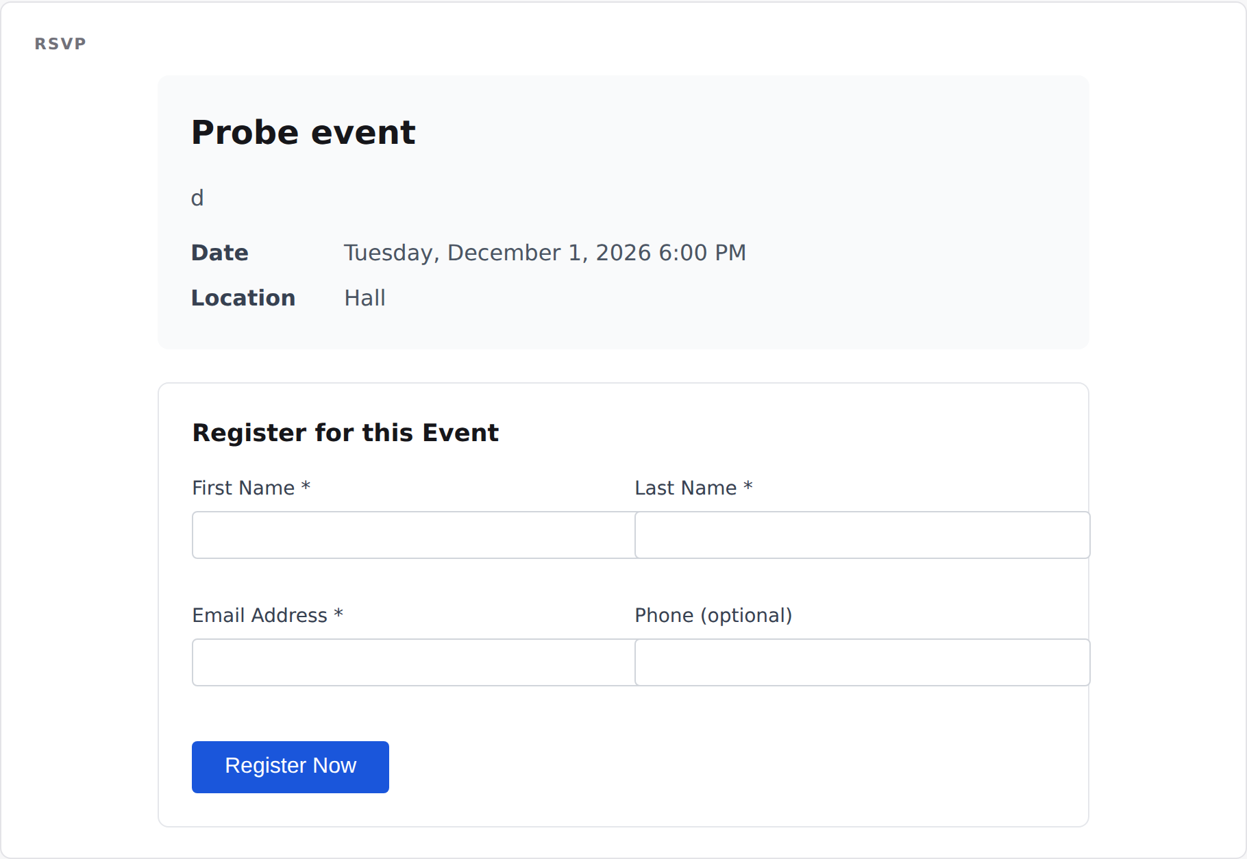 Rsvp on the front end