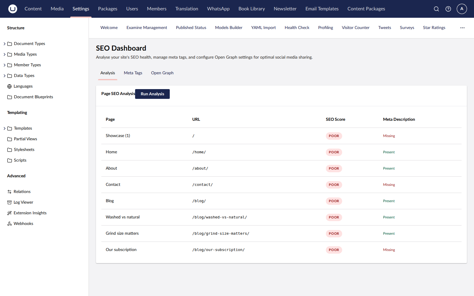 SEO dashboard