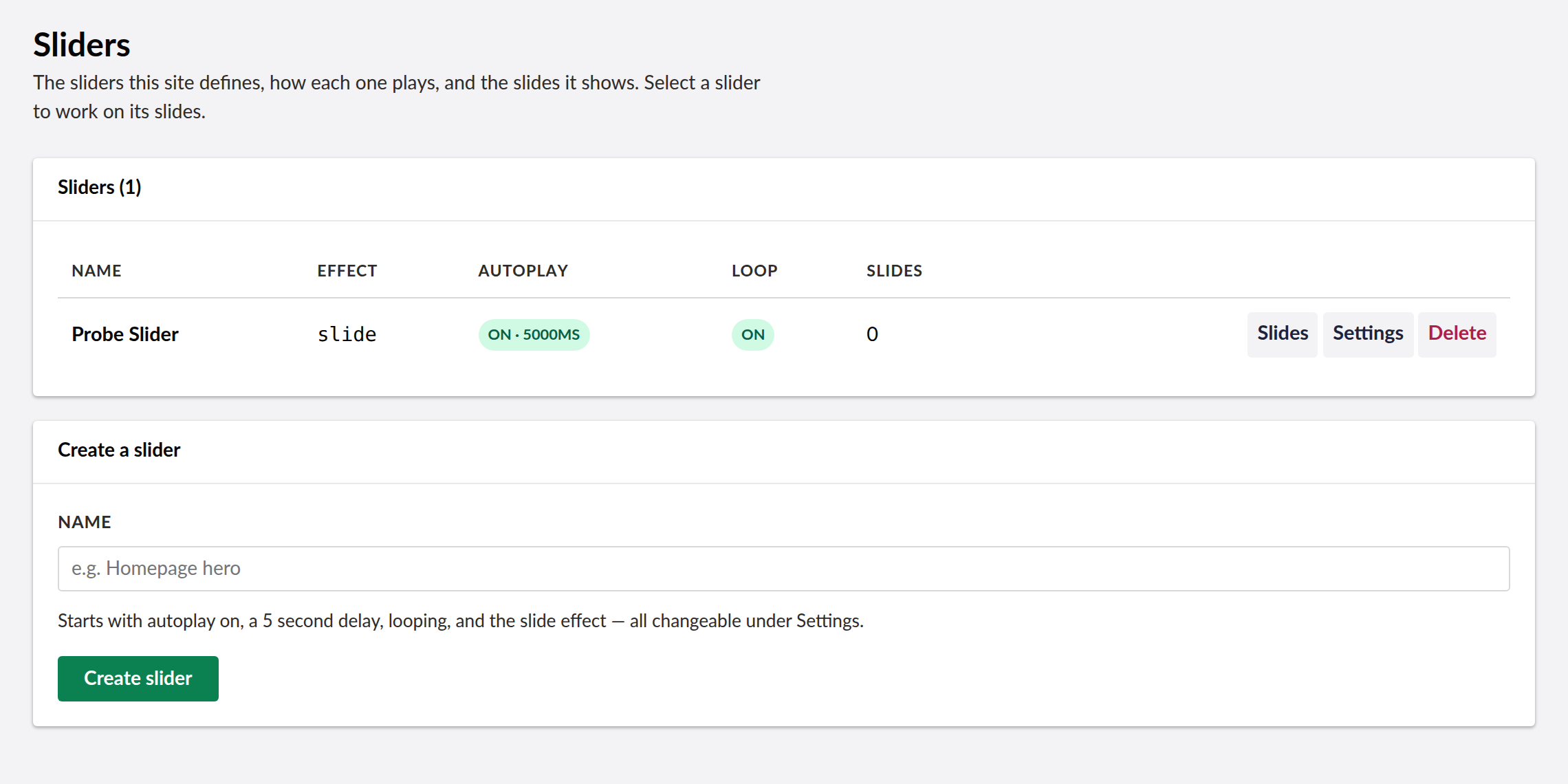 Slider dashboard
