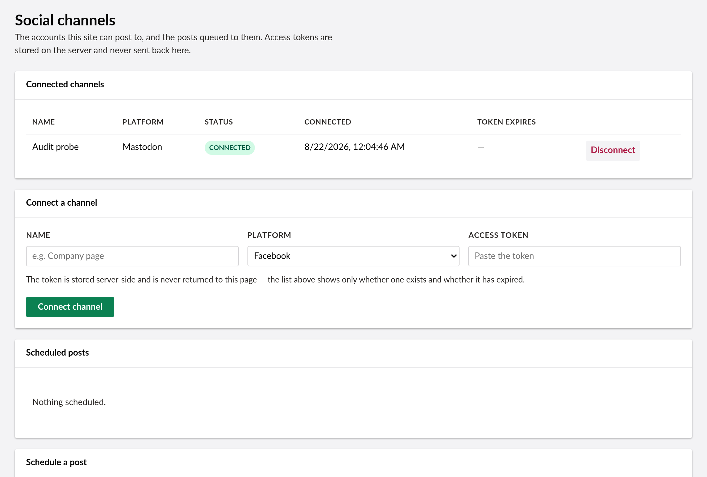 SocialMedia.Channels dashboard