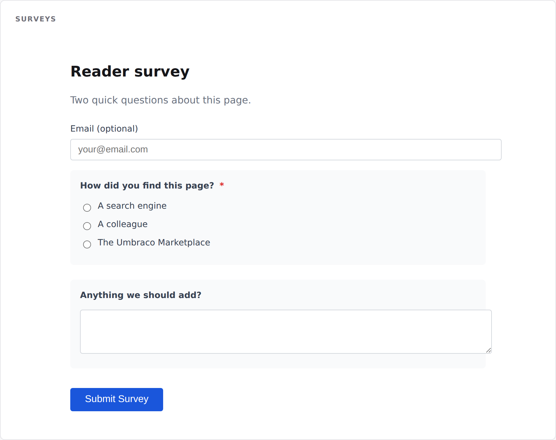 Surveys on the front end