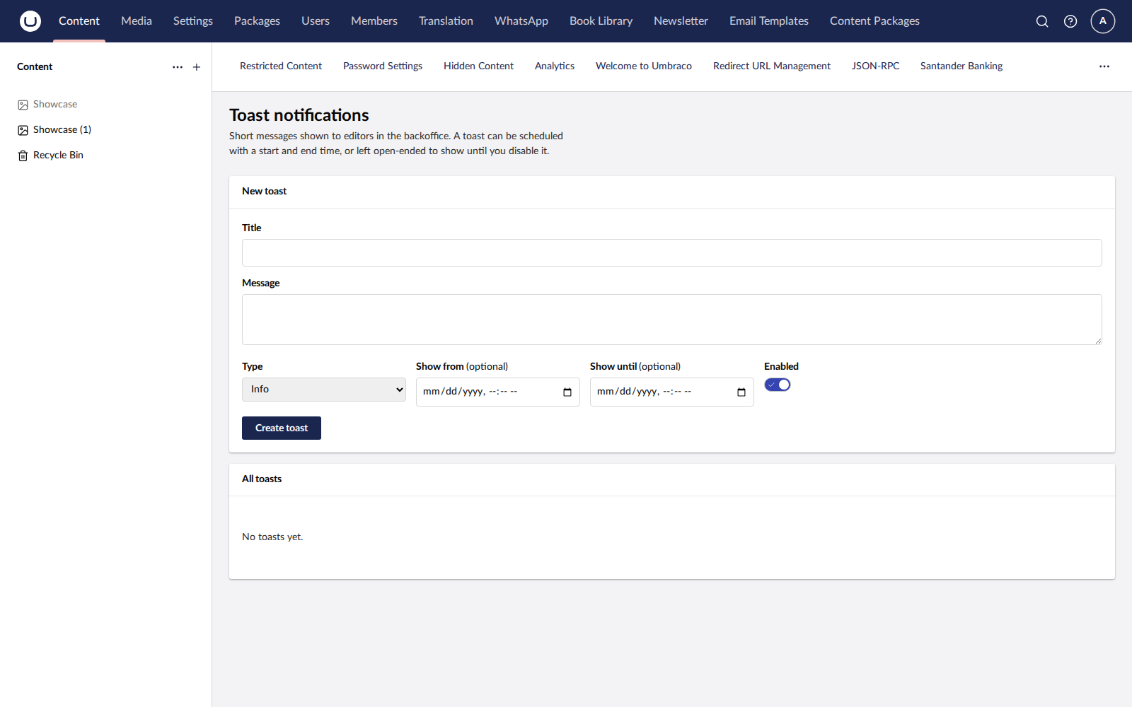 ToastNotifications dashboard