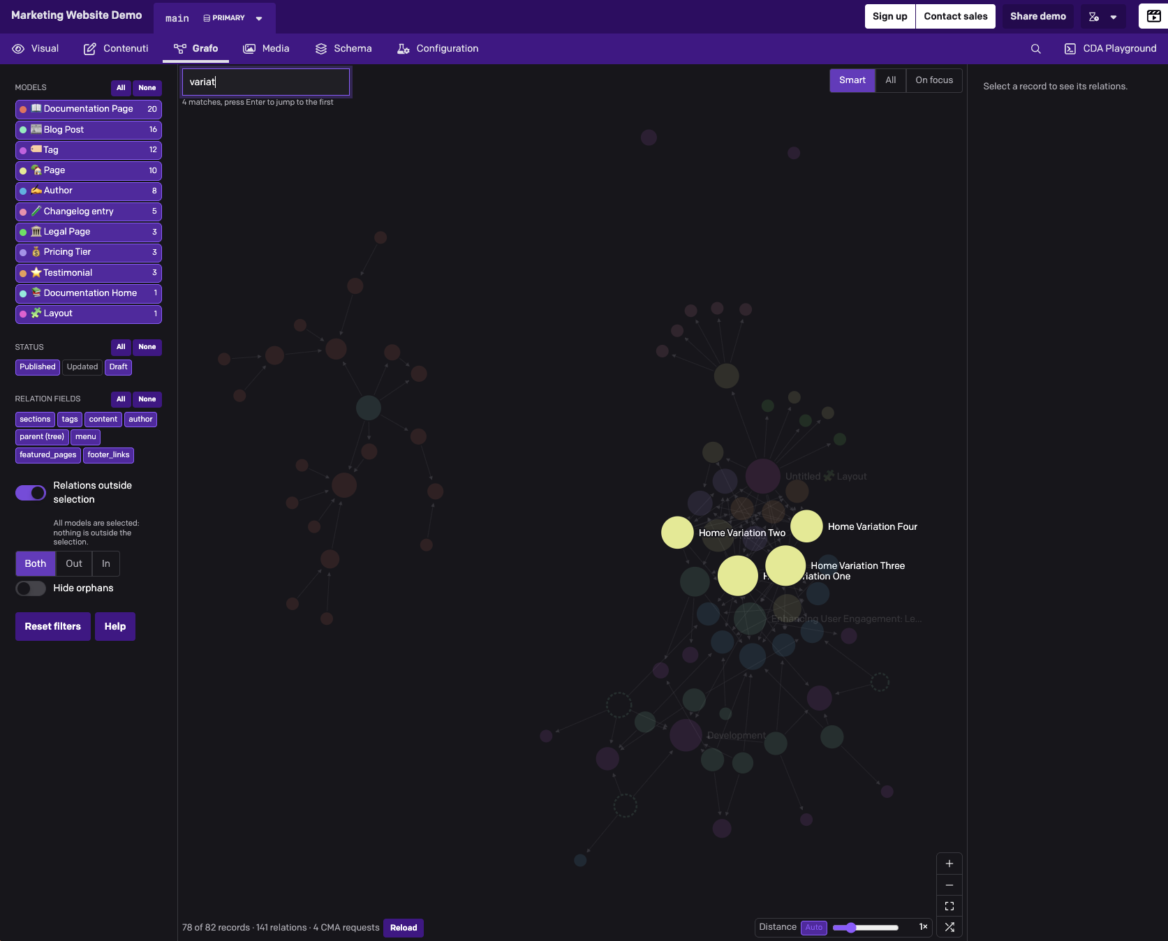 Grafo: full project view with a search