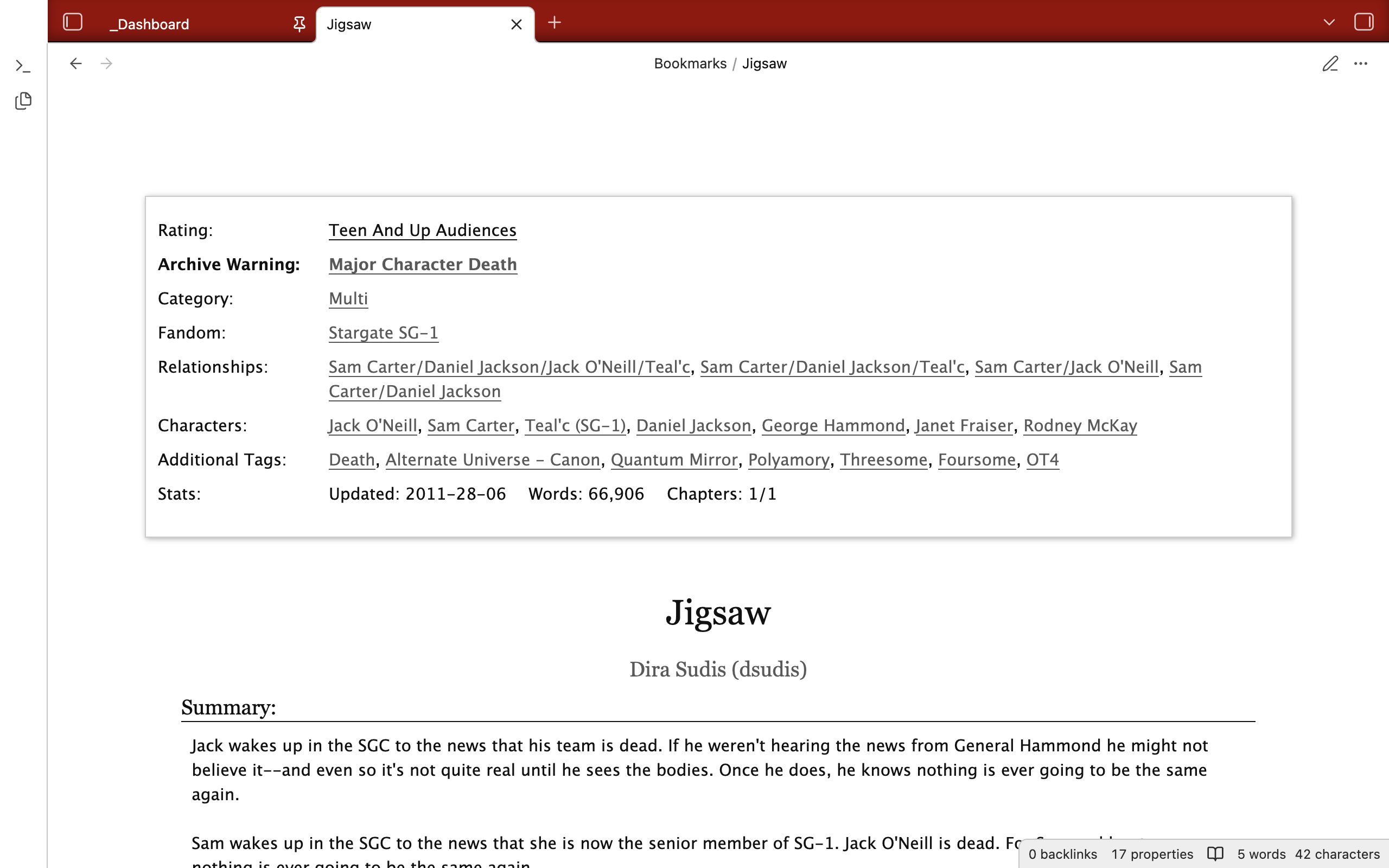 A screenshot of a bookmark page