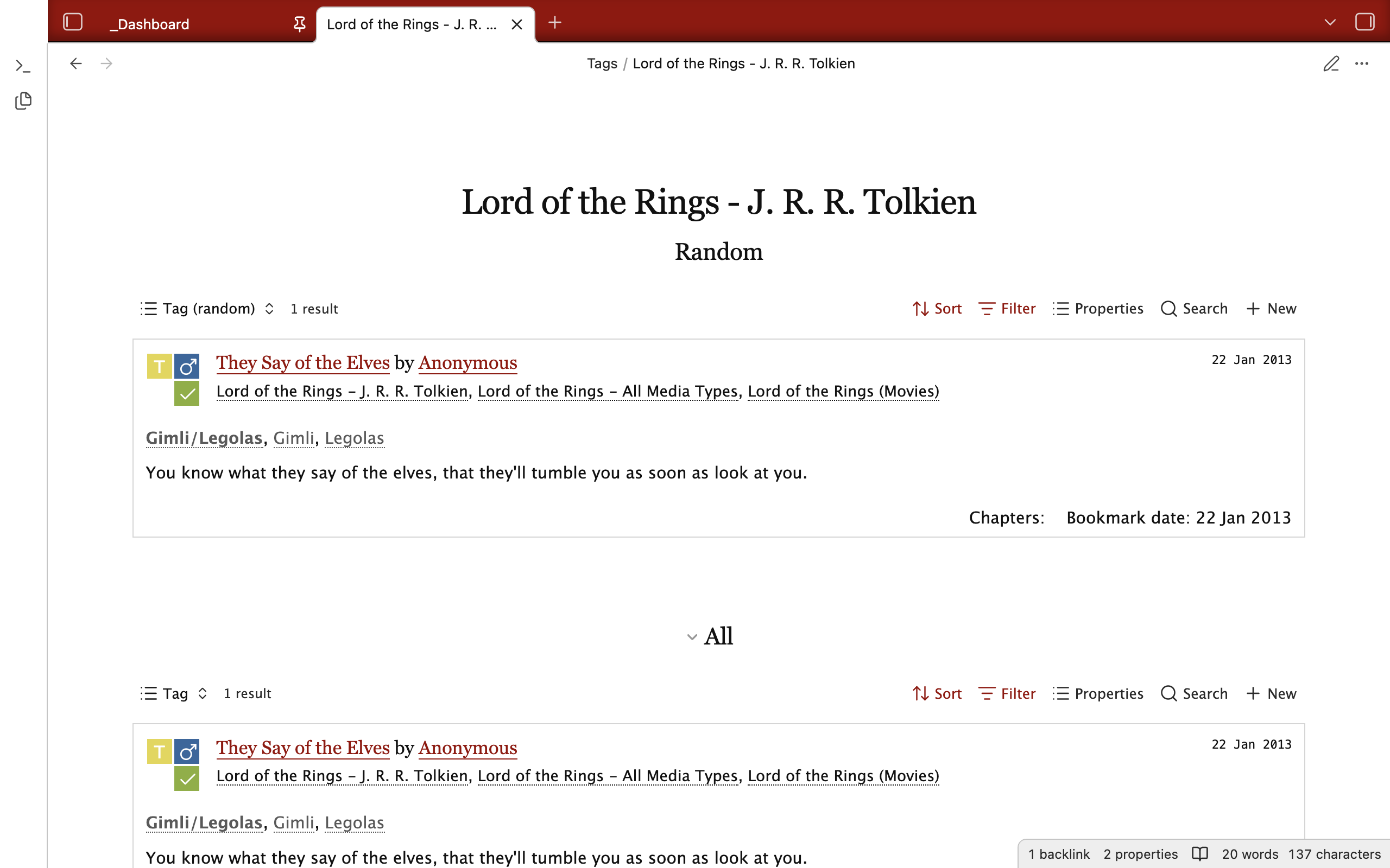 A screenshot of a tag page