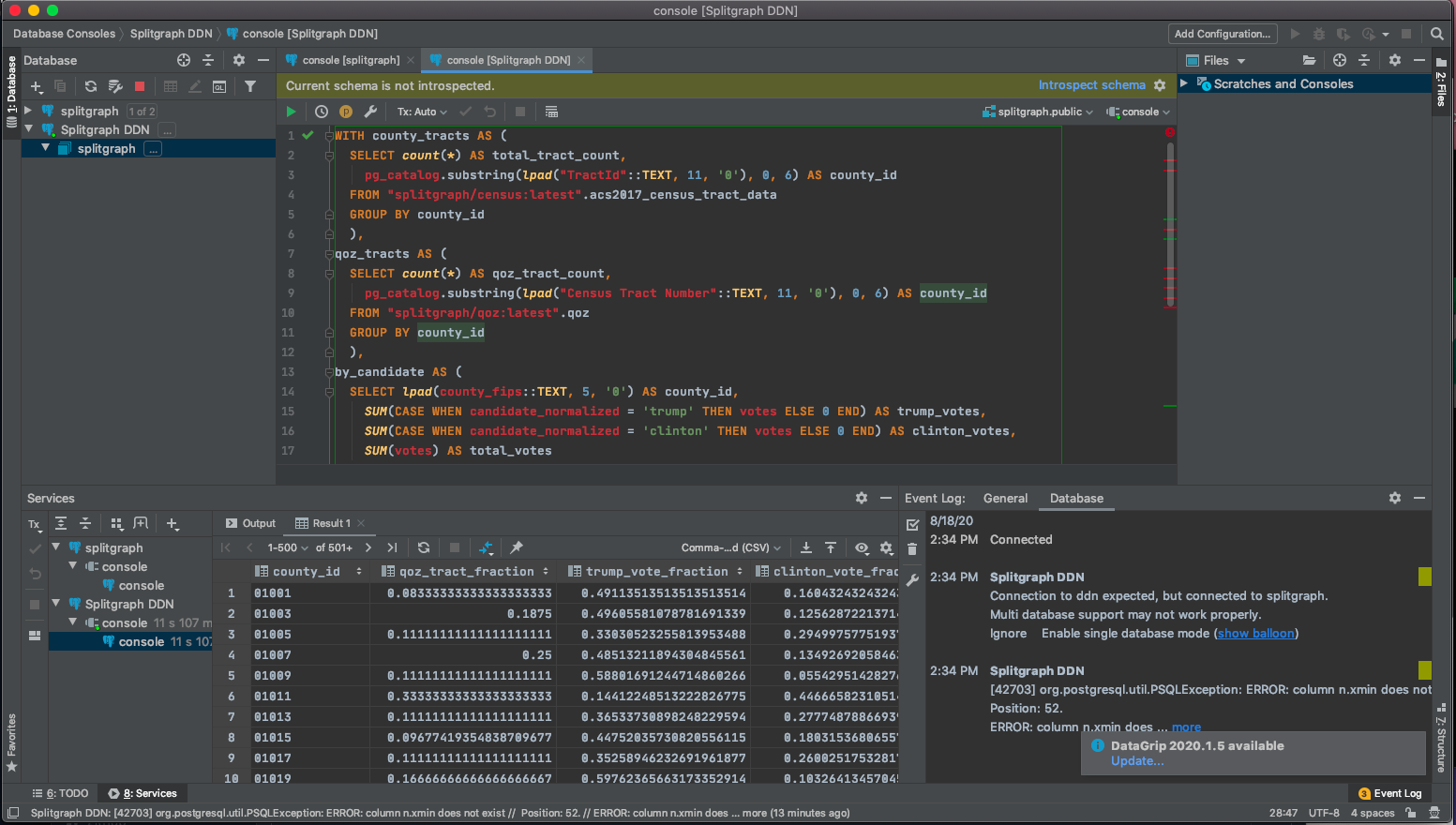 Splitgraph Data Delivery Network in DataGrip: connection setup