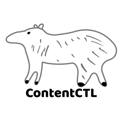 the logo for the contentctl project, which depicts a doodled 4 legged animal that is supposed to represent a capybara, with the name of the project below it