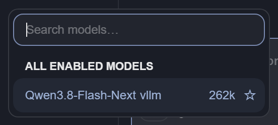 The model menu, with a local model selected.