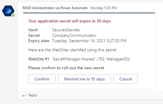 Microsoft Teams notification for secret rotation