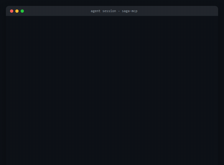 An agent session over MCP: creating a project, an epic and three tasks, two of them auto-blocking on their dependency, then task 1 finishing and unblocking task 2, ending with tracker_next recommending it