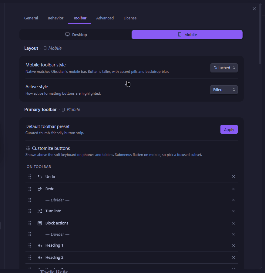 Custom toolbar