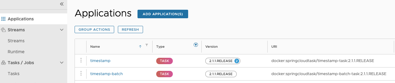 Task Application Versions