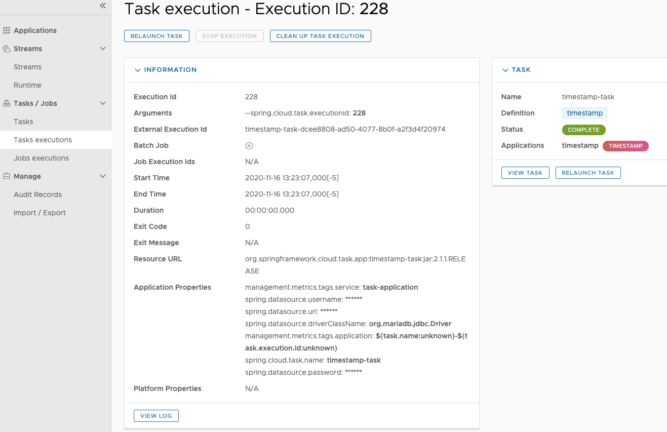 List of Task Executions