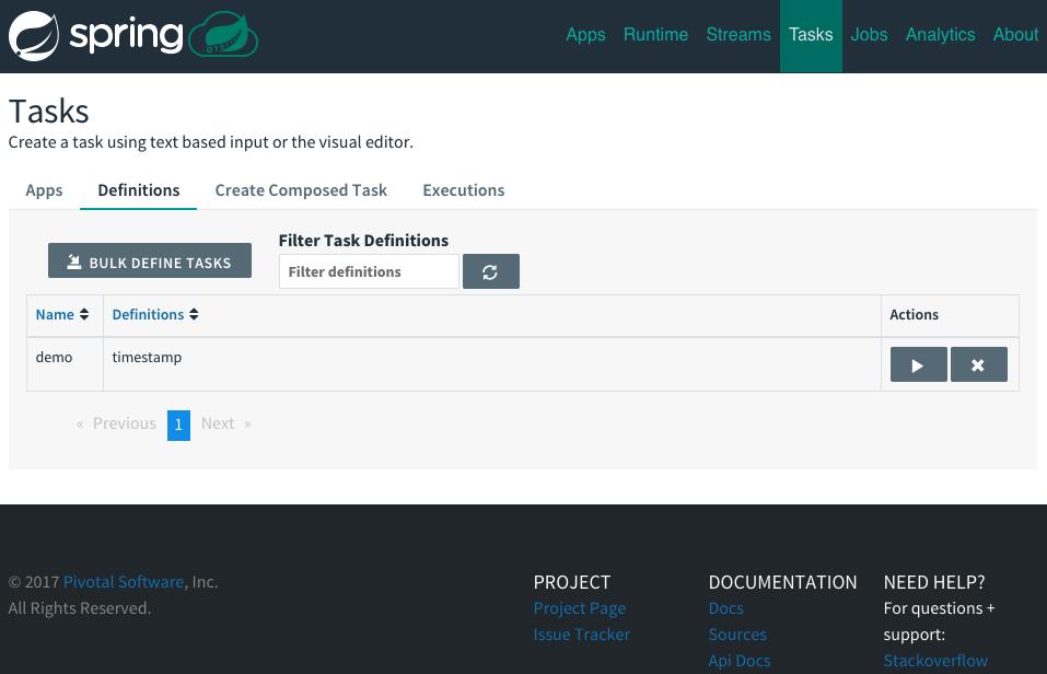 List of Task Definitions