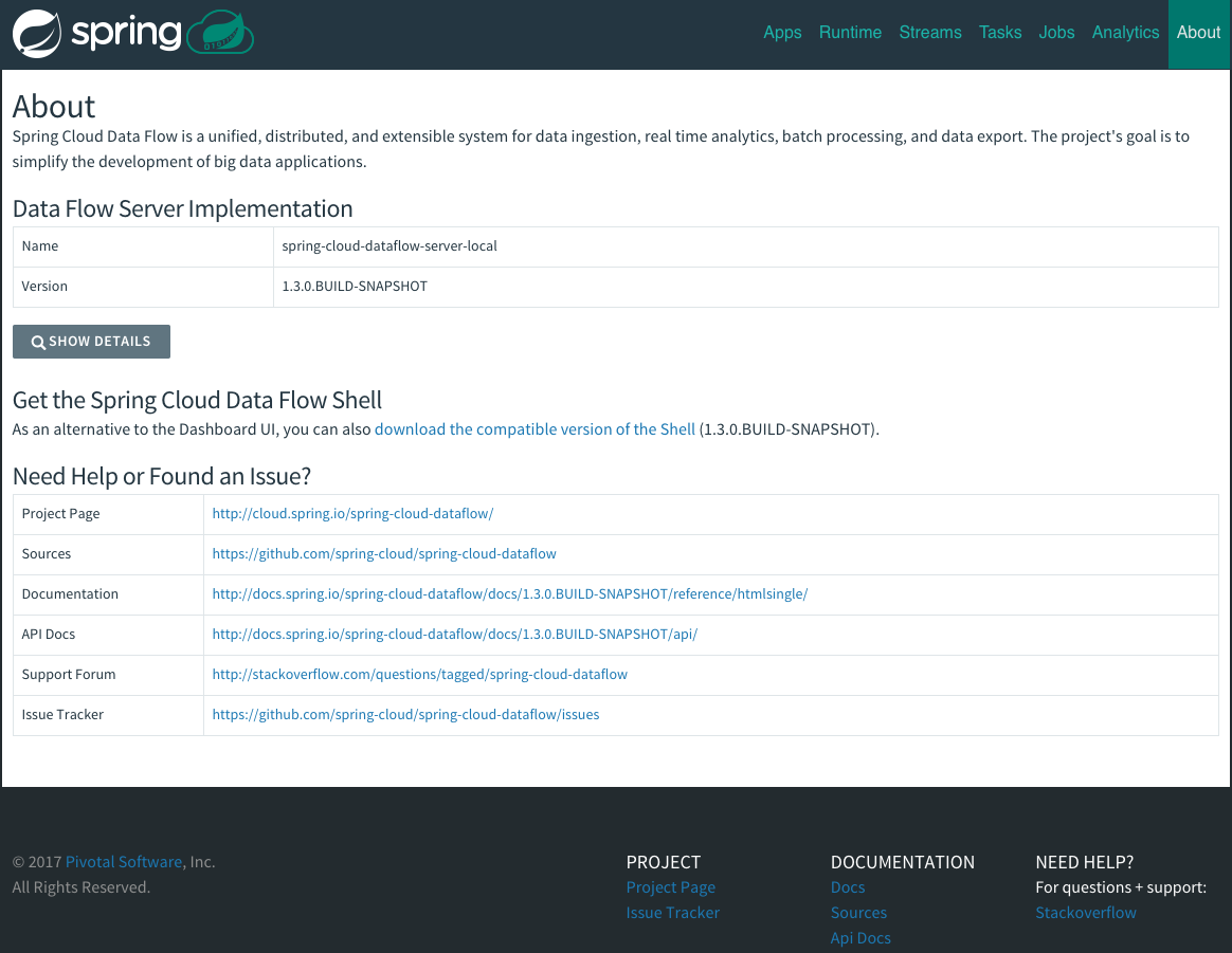 The Spring Cloud Data Flow Dashboard