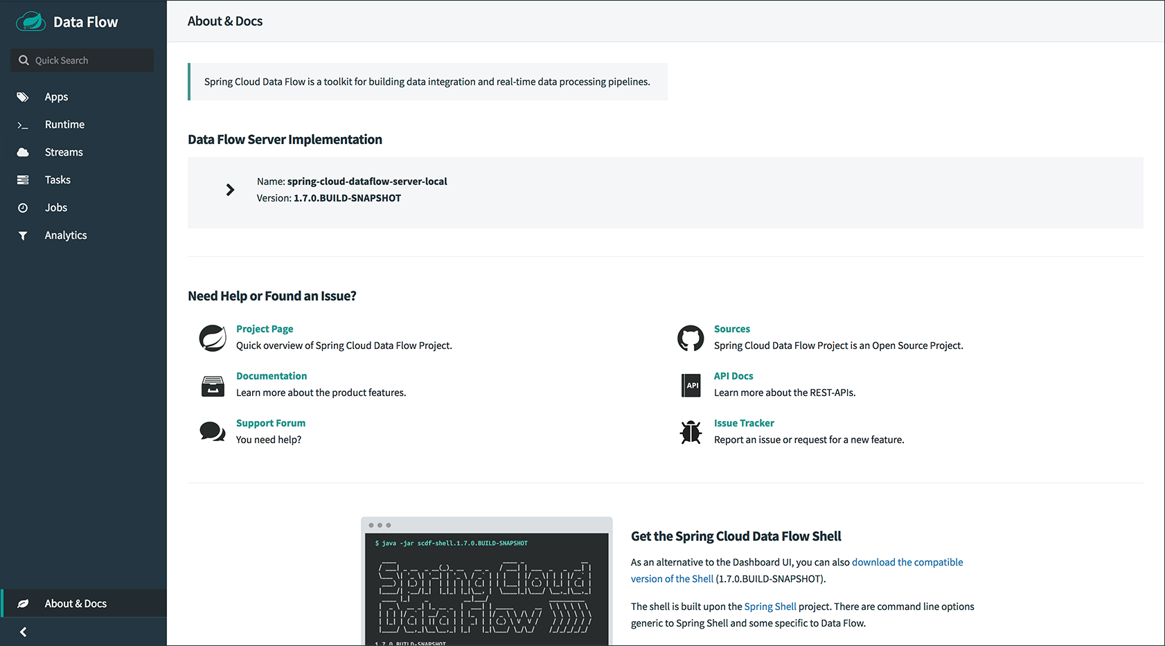 The Spring Cloud Data Flow Dashboard