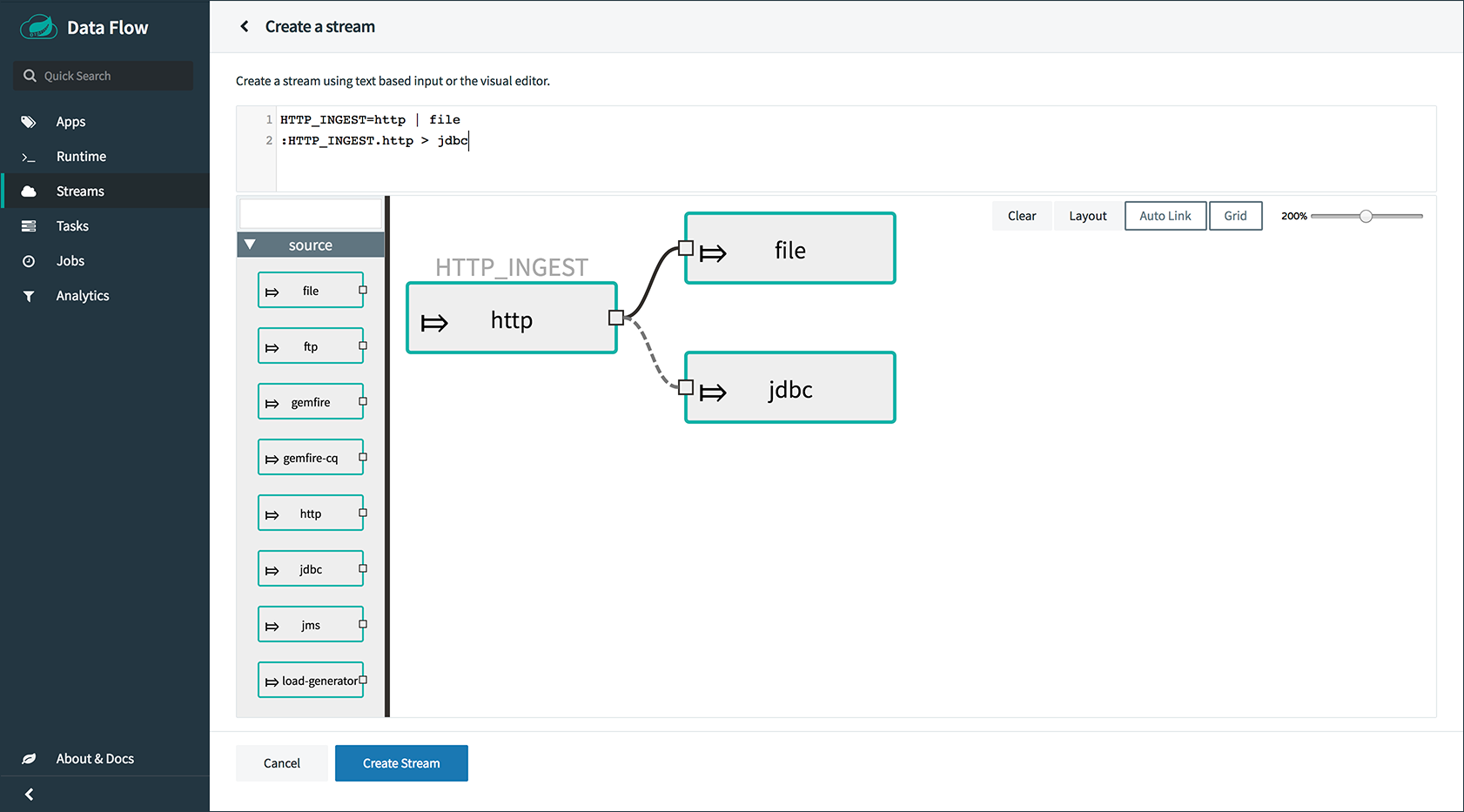 Tap stream example