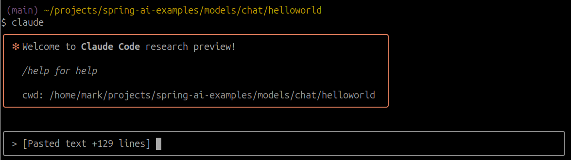 Pasting a prompt in Claude