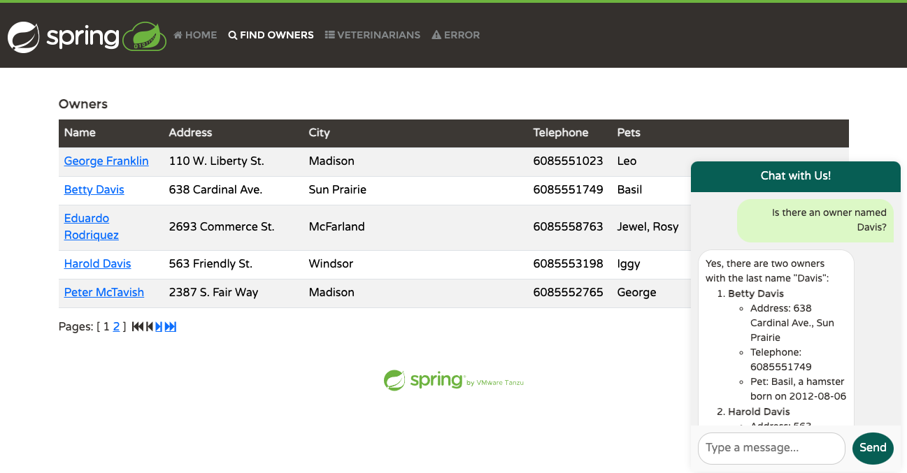 Screenshot of the Find Owners menu