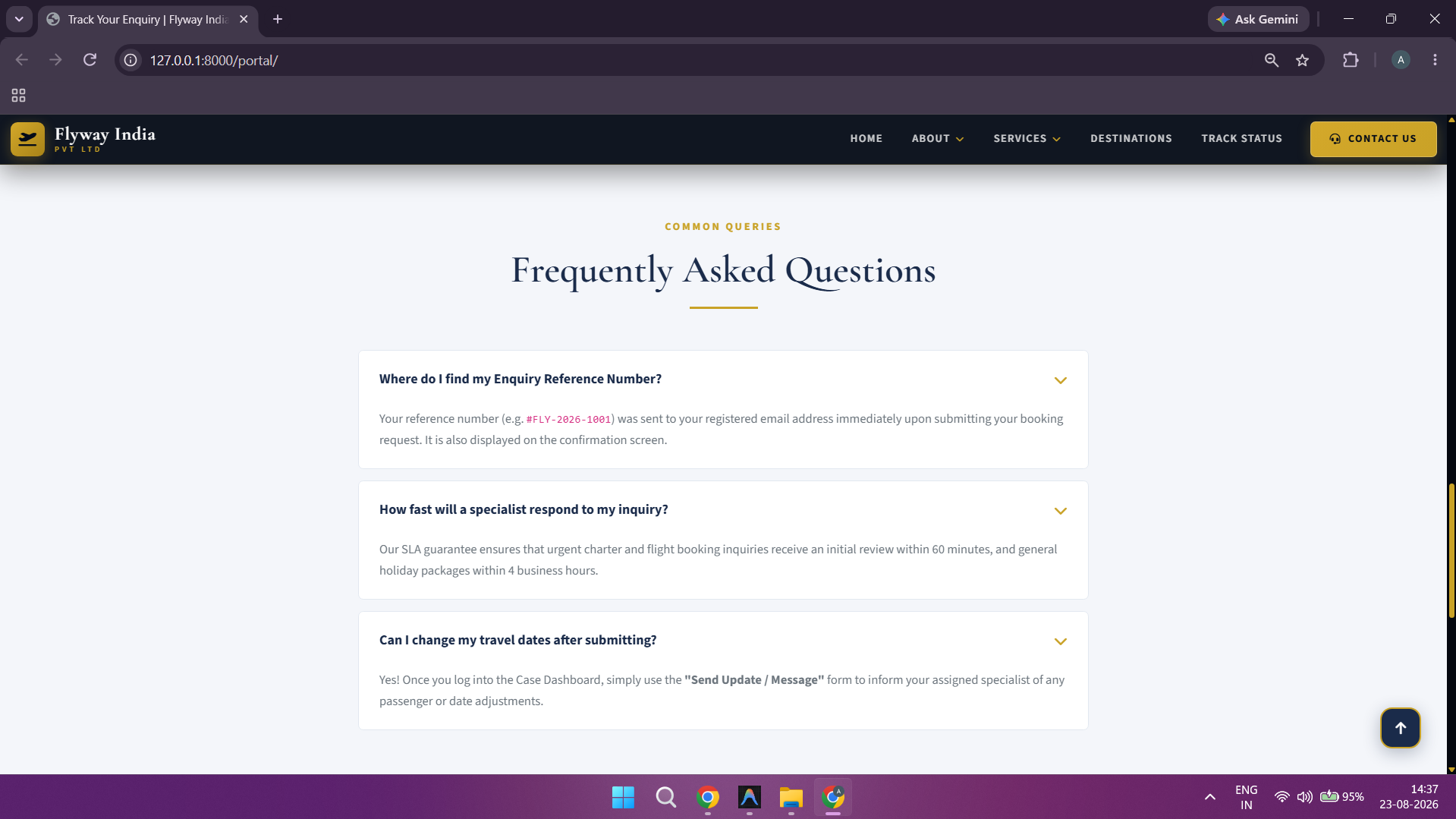 Customer Portal - Booking Specifications & Traveler Information
