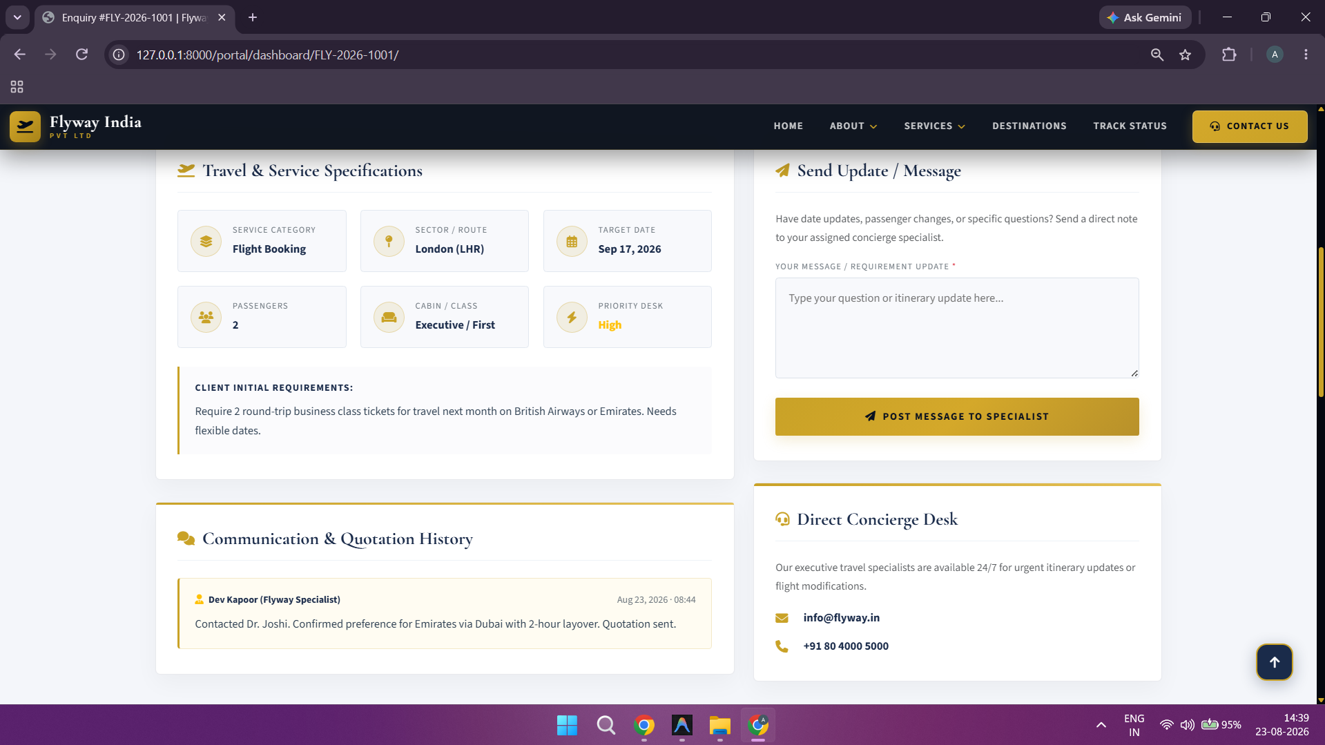 Customer Portal - Completed Booking Summary