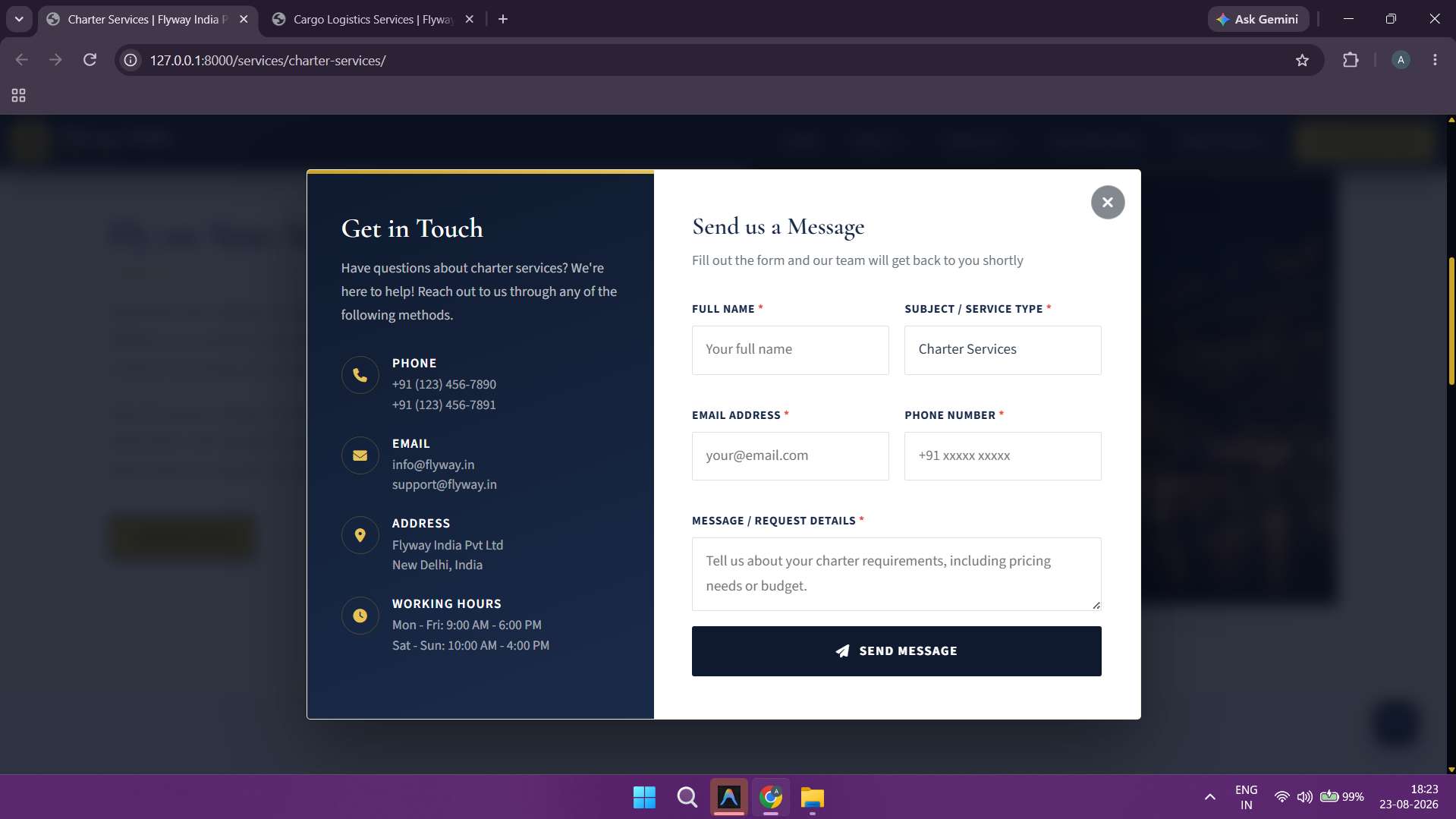 Charter Services - On-Demand Charter Quote Request