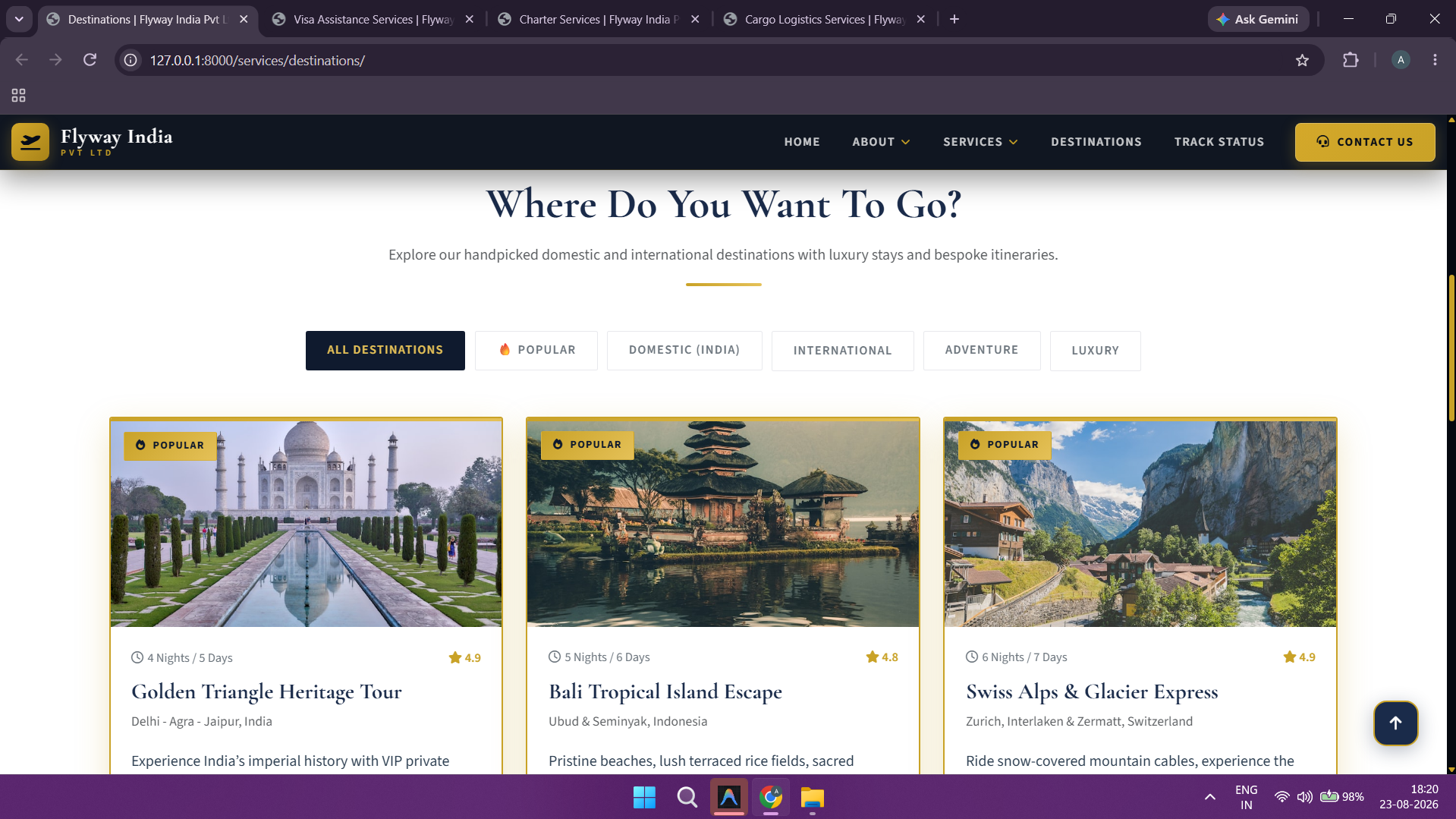 Destinations - International & Domestic Highlights