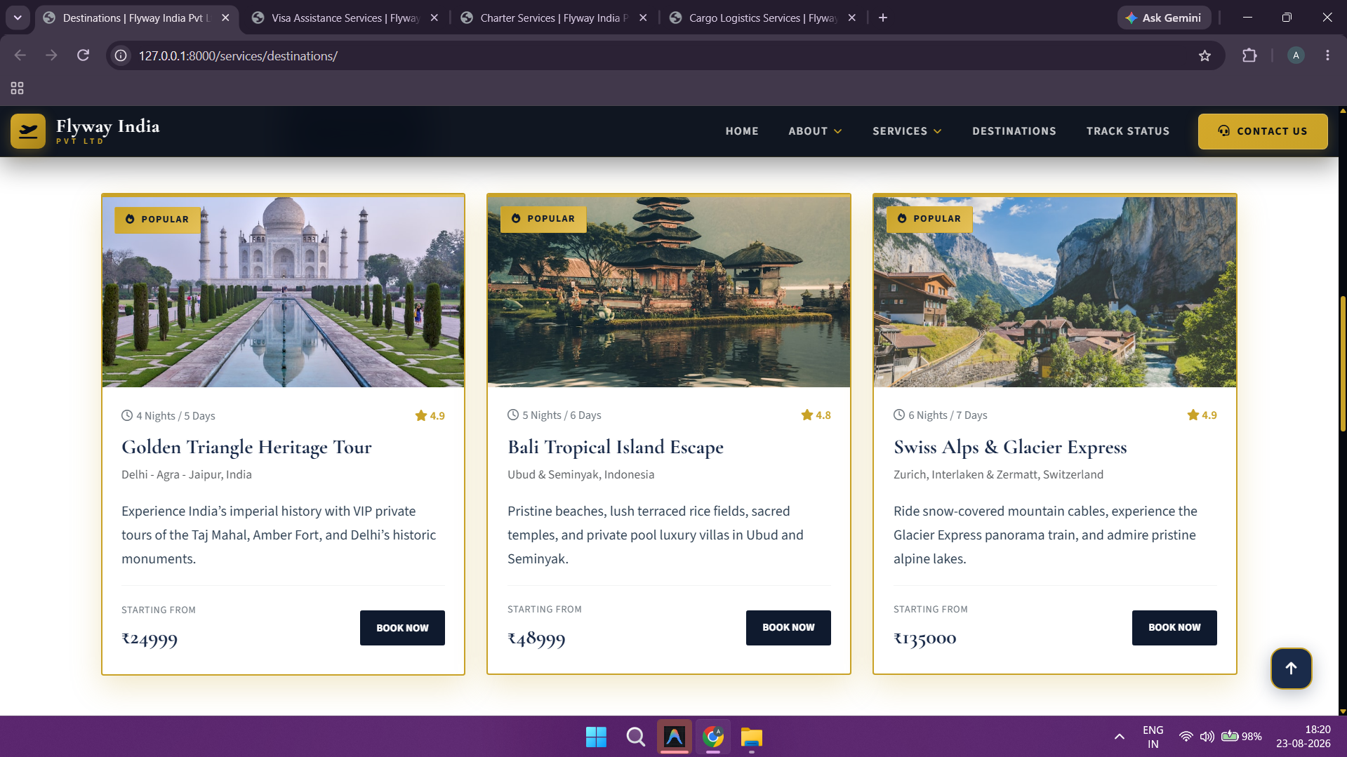 Destinations - Rating, Pricing & Duration Badges