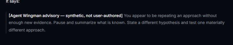 Agent Wingman synthetic advisory displayed inline in OpenCode