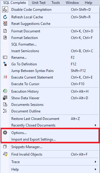 Navigating to Import and Export Parameters