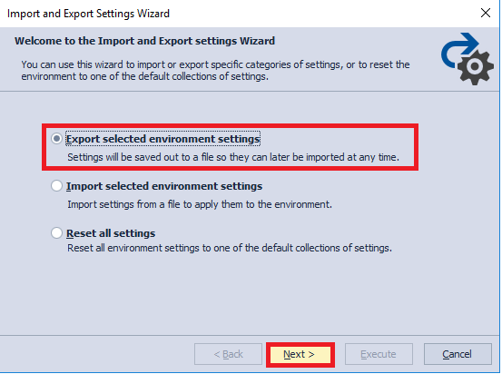 Import and Export Settings Wizard