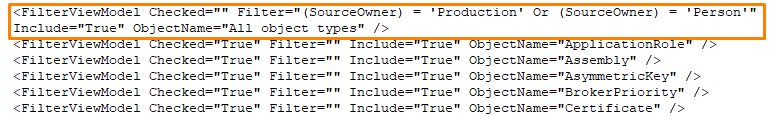 Filter tells to include objects referring to either of the schemas