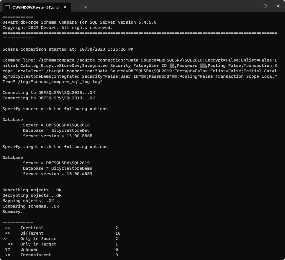 schema compare result