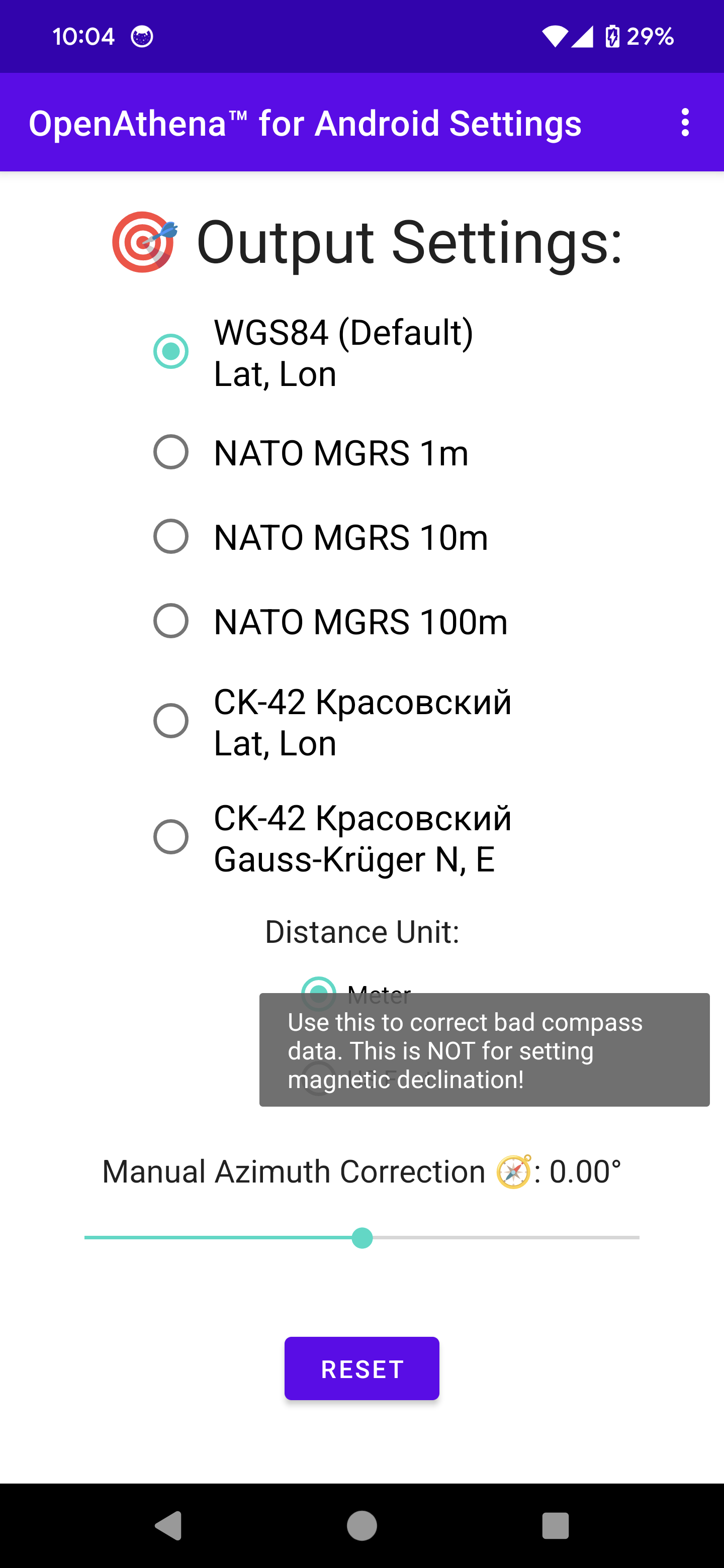 OpenAthena Android Manual Azimuth Correction Slider