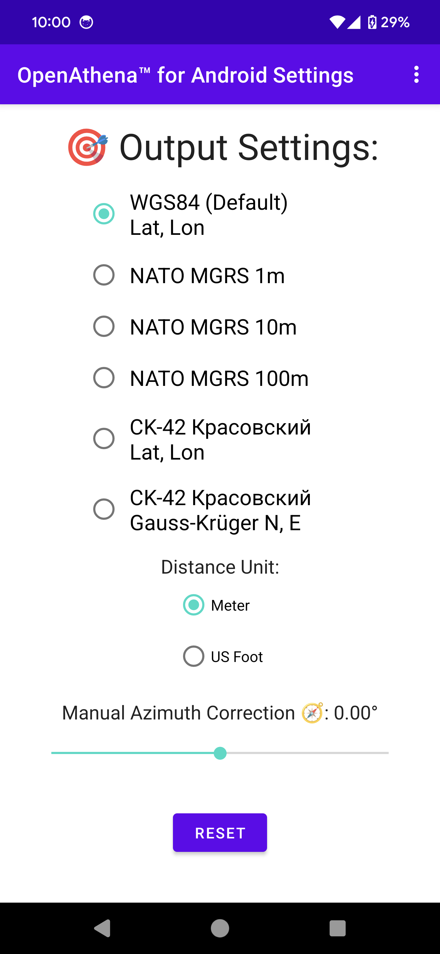 OpenAthena™ Android 🎯 Output Modes Activity demo WGS84