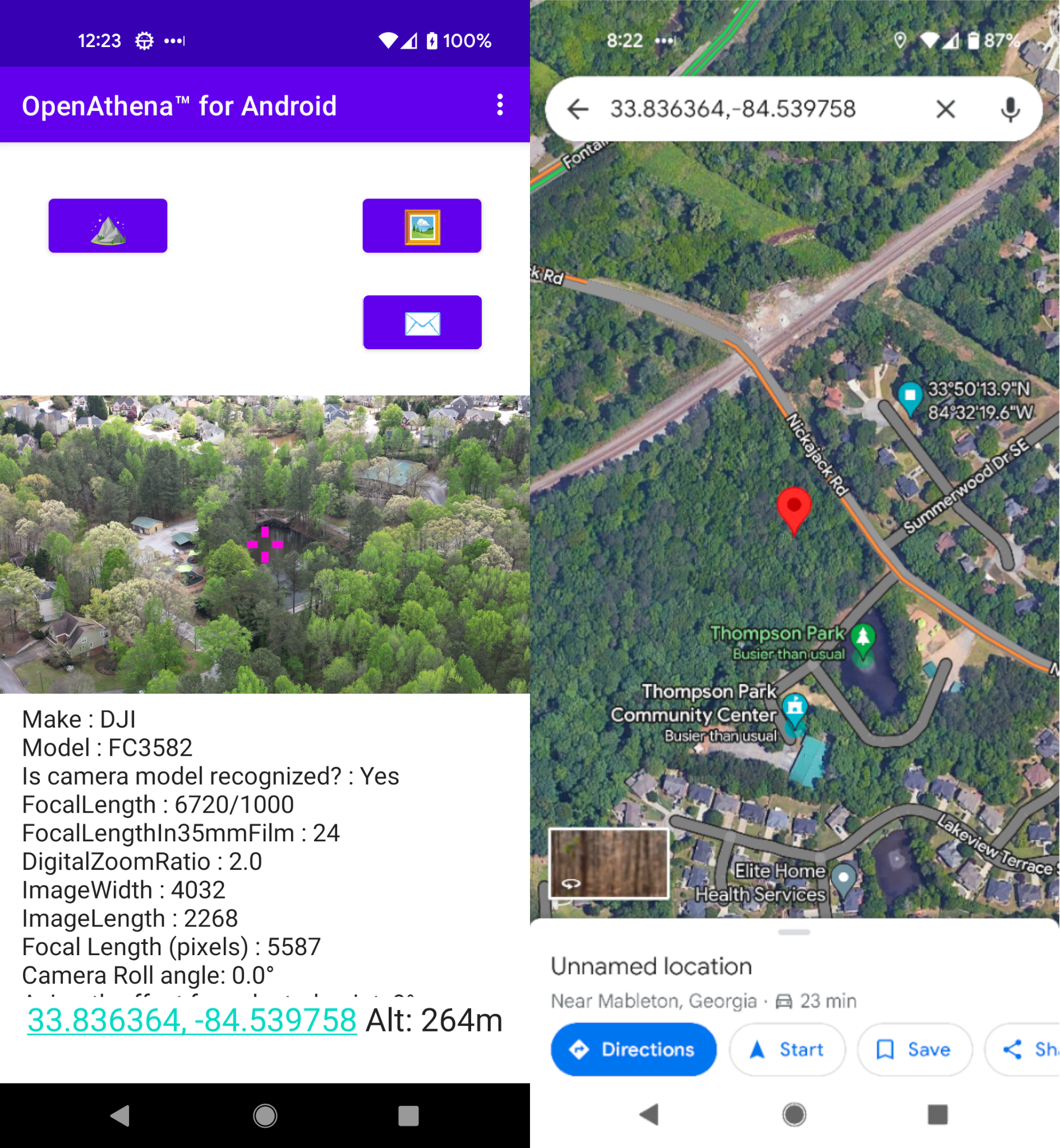 OpenAthena Android an example of a bad target resolution due to an un-calibrated magnetometer compass sensor