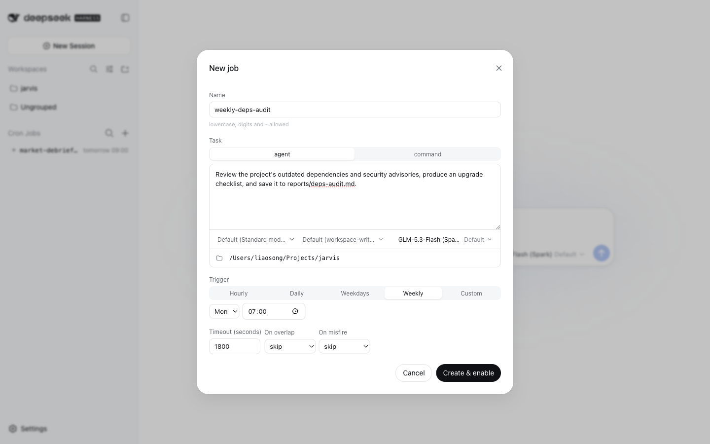 Create-job modal