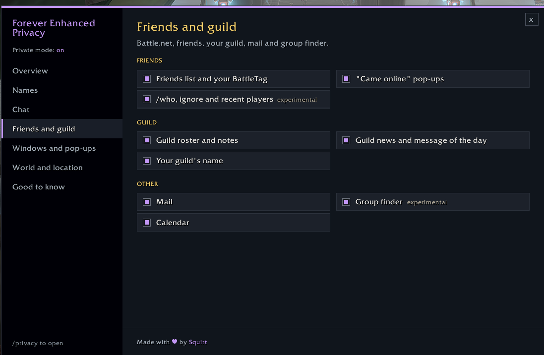 Friends and guild settings