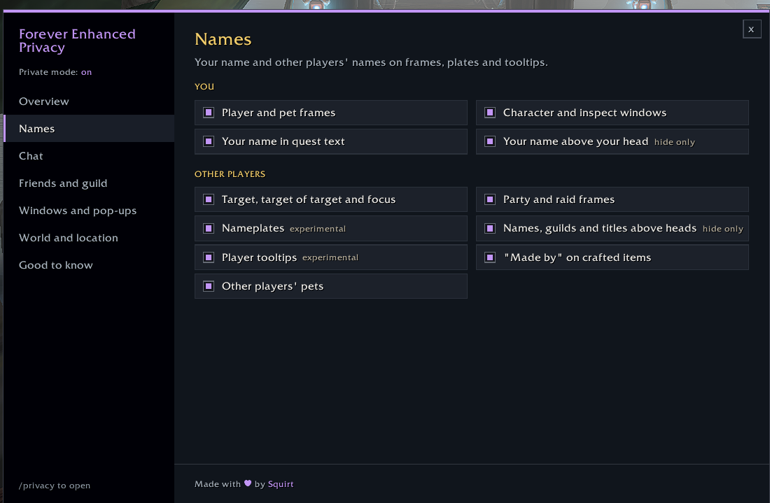 Names settings