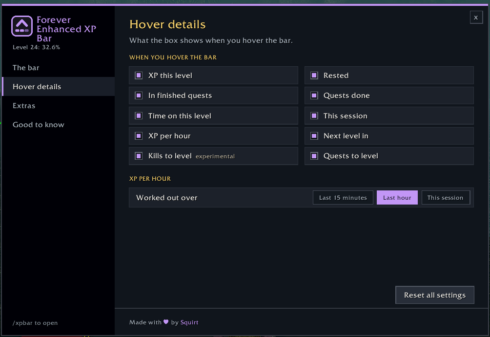 The Hover details page: pick what the hover box shows