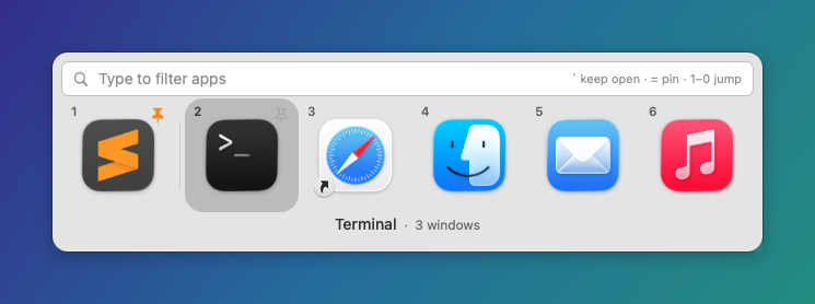 Cmd+Tab app switcher, icons layout