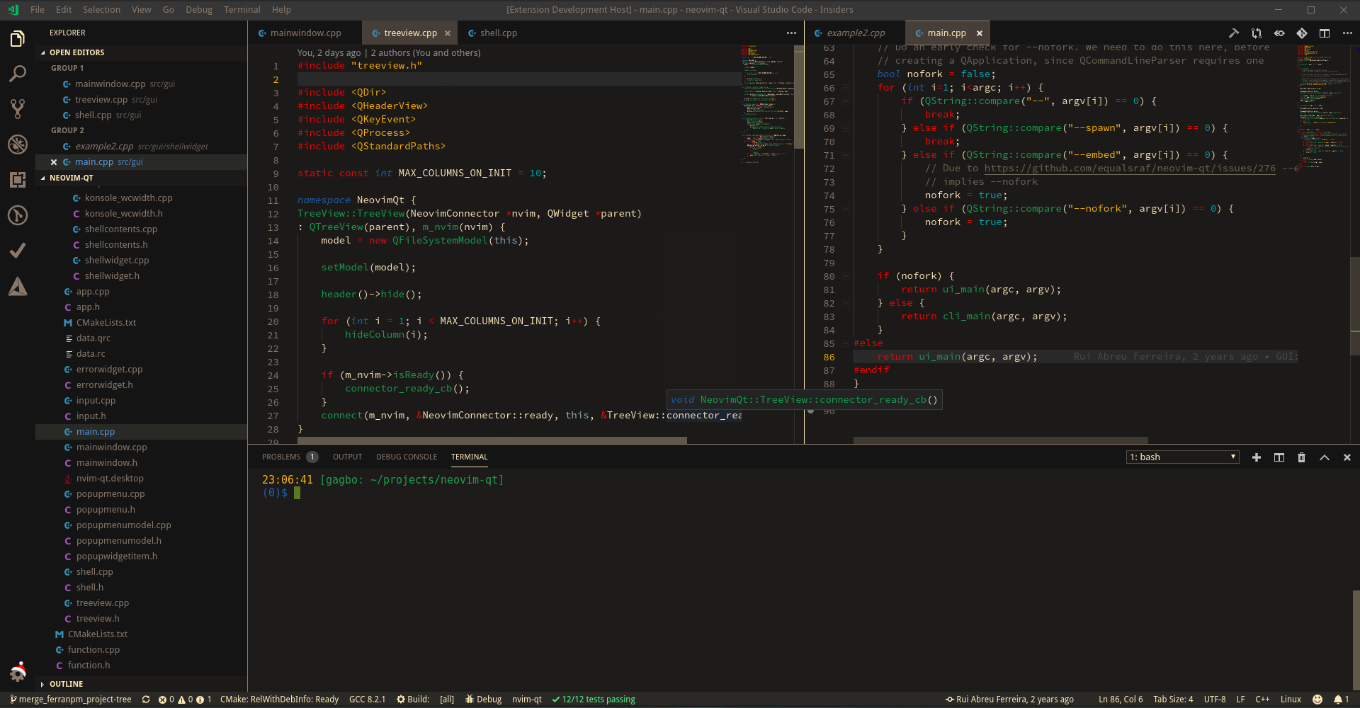 Screenshot of neovim-qt code