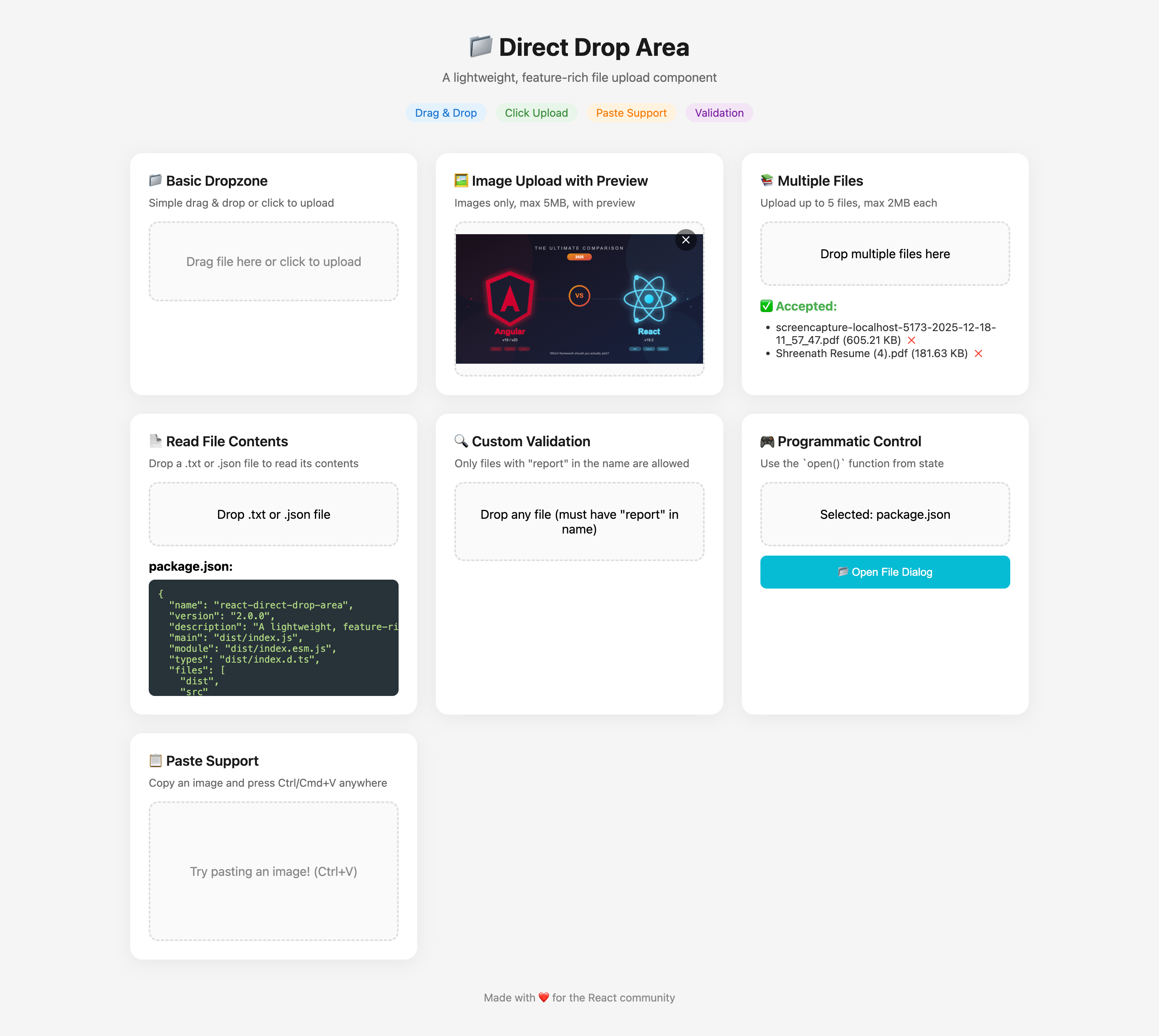 React Direct Drop Area