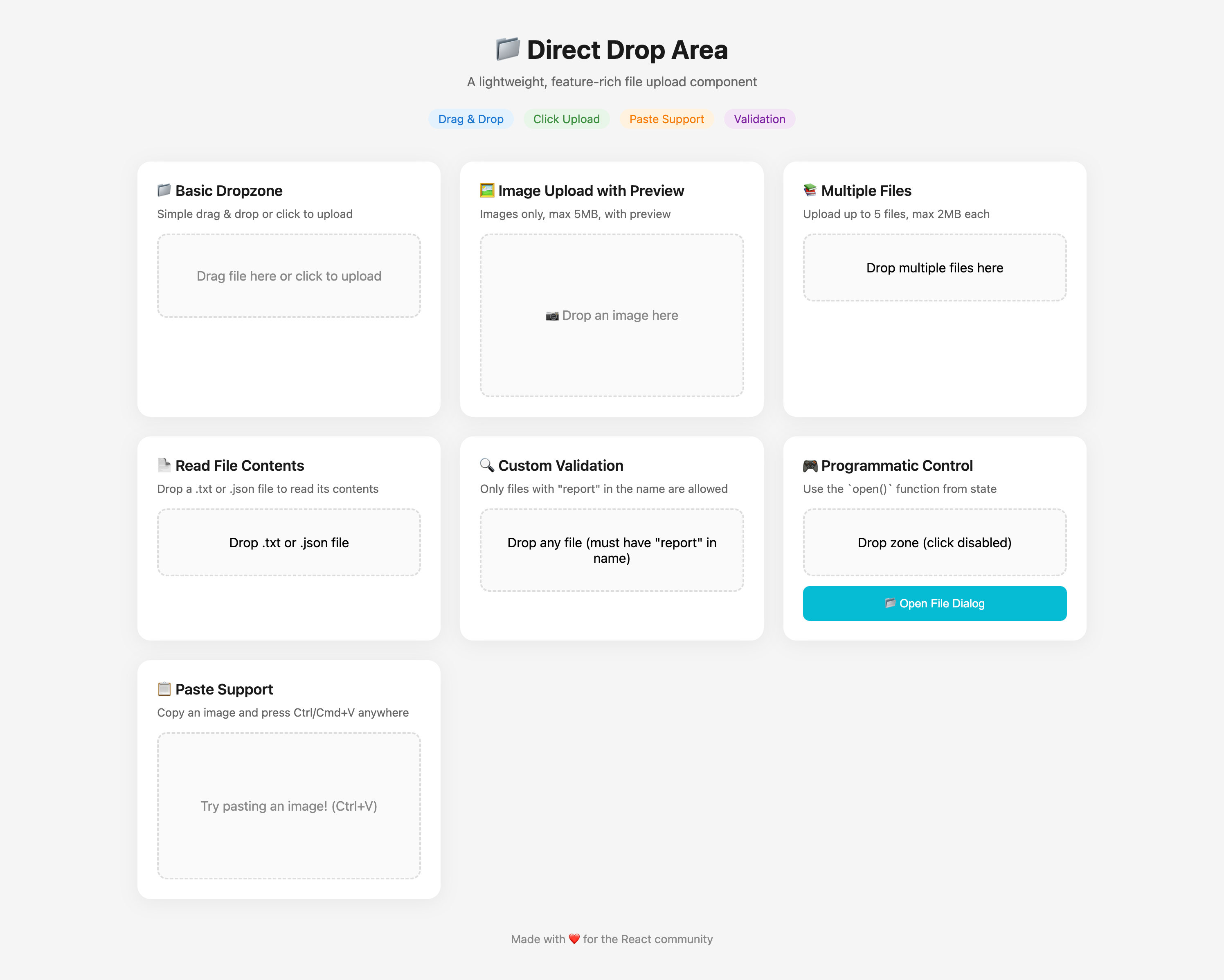 React Direct Drop Area