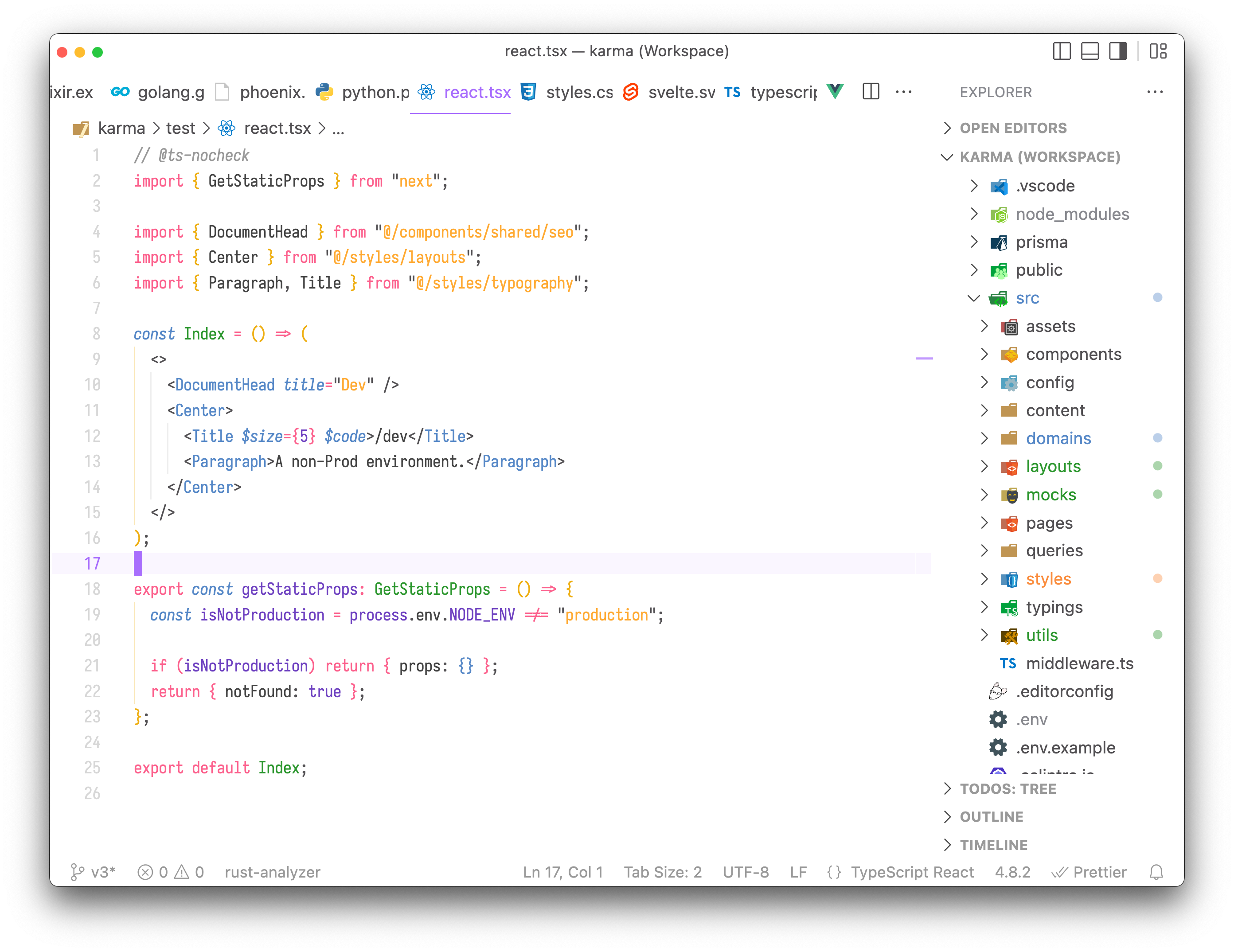 Karma Light theme screenshot for React