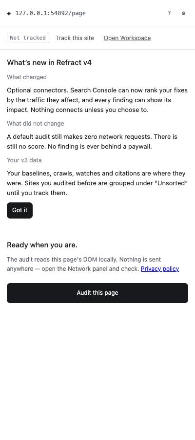 What's new in Refract v4, then "Audit this page"